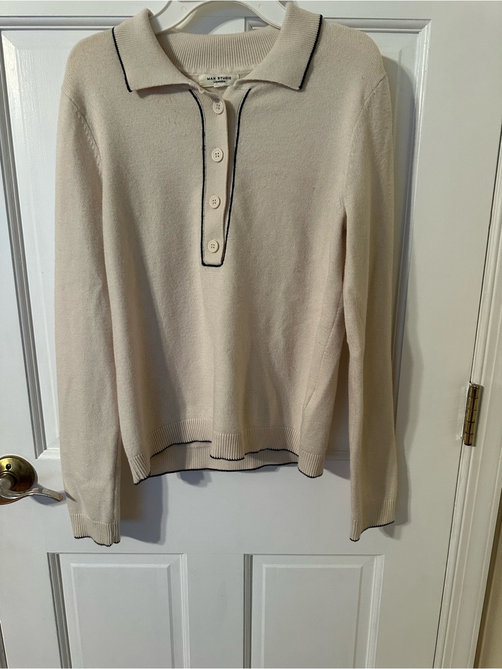 Cream Polo-Style Knit Sweater